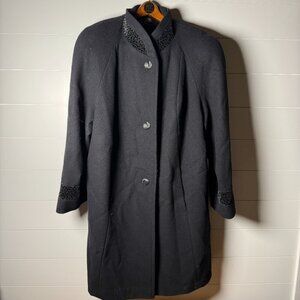 JAD Vintage 100% Wool Women's Coat with Accent Collar & Cuffs Black Size 2X